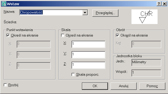 Innym sposobem definiowania bloku jest od razu uruchomienie edytora bloku 5, który jest nowością w wydaniu 2006 programu. Do tego celu słuŝy, polecenie bedycja. Po jej wydaniu w polu Blok do utw.
