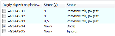 Graficzny Plan Złączek Na początek program pokaże status dla każdego rzędu złączek, który będziesz mógł zmienić zgodnie ze swoimi potrzebami: Kliknij tu, żeby zaktualizować rząd złączek Złączki