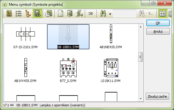 Parametry mapowania DWG/DXF 2) W Menu symboli: kliknij na przycisk Pokaż symbole projektu, kliknij na symbol