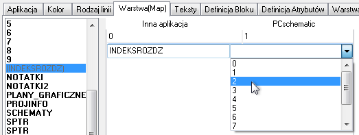 Parametry mapowania DWG/DXF Dodanie nowej warstwy do pliku mapowania W celu przeniesienia warstwy z załadowanego rysunku DWG/DXF do prawej części zakładki, kliknij na nazwę warstwy i przeciągnij ją