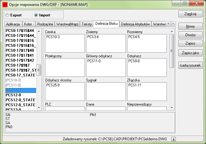 ZAKŁADKA DEFINICJA BLOKU Parametry mapowania DWG/DXF Podczas konwertowania pliku DWG/DXF do projektu Automation, bloki konwertowane są do symboli w projekcie Automation.