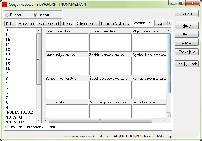 Parametry mapowania DWG/DXF Gdy różne rodzaje informacji są umieszczone na różnych warstwach w pliku DWG/DXF, program może pobrać te informacje i przypisać je inteligentnie do odpowiednich obiektów w