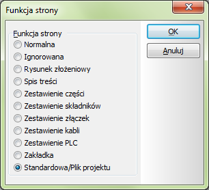 Parametry mapowania DWG/DXF 3) W oknie dialogowym Funkcja strony: kliknij Standardowa/Plik projektu ikliknij OK 4) W oknie dialogowym Otwórz standard: kliknij na katalog, w którym znajduje się plik,