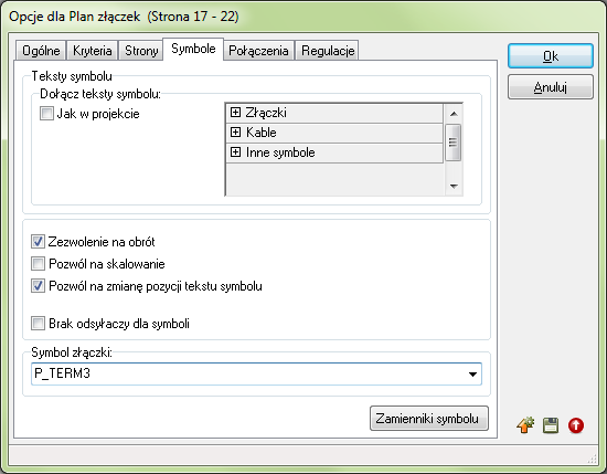 Graficzny Plan Złączek ZAKŁADKA SYMBOLE Na zakładce Symbole możesz określić, jaki symbol zostanie użyty jako symbol złączki w