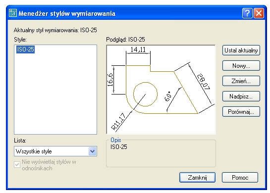 Wprawdzie rysunki są zwykle rysowane z zachowaniem skali, ale to właśnie wymiary określają wprost wielkości elementów na rysunku. AutoCAD daje moŝliwość wymiarowania półautomatycznego.