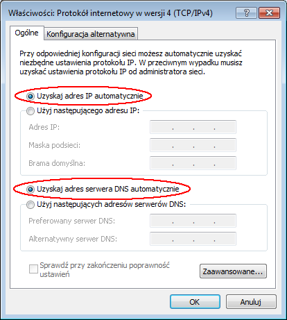 Zaznacz opcję Protokół internetowy w wersji 4 (TCP/IPv4), a następnie kliknij przycisk Właściwości.