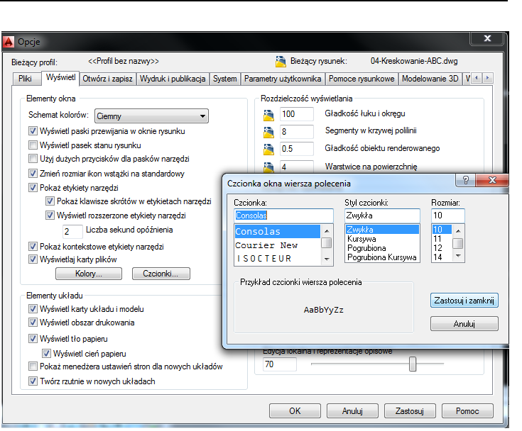 3.2. Zmiana kroju czcionki w obszarze dialogowym Zmiana czcionki jest wykonywana w analogiczny sposób jak w pakiecie Microsoft Office. Wybieramy je w zakładce Ekran.