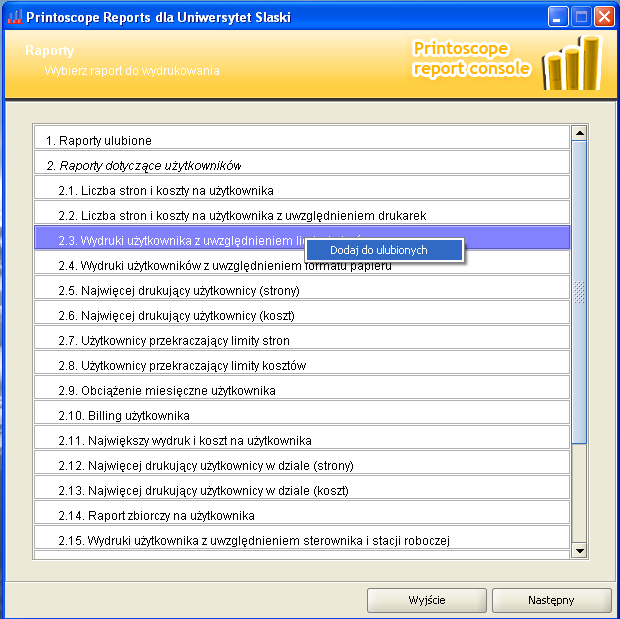 wybrać lokalizację pliku, wpisać nazwę pliku, wybrać format zapisu pliku: pdf, xml, csv, xls, html. wcisnąć przycisk Zapisz. Raport zapisany w formacie csv można otworzyć w programie MS Excel. 2.