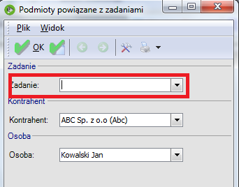 Dodanie aktywności za pomocą Czynności Dodanie aktywności za pomocą Czynności Dodawanie podmiotu powiązanego z poziomu formularza Dodane rekordy widoczne będą zarówno z poziomu kontrahenta (Widoczne