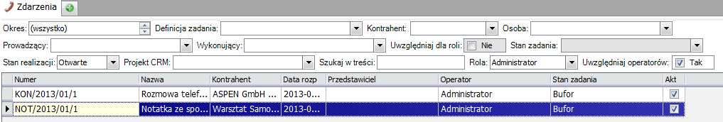 Zdarzenia- czyli rejestrowanie kontaktów z kontrahentem Jedną z dwóch składowych aktywności związanych z kontrahentami są zdarzenia. Stanowią one podstawowy element rejestracji kontaktów z klientami.