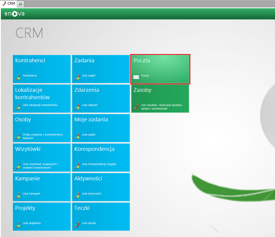 Poczta CRM Poczta CRM jest elementem składowym modułu CRM występującym w wersji złotej i platynowej.