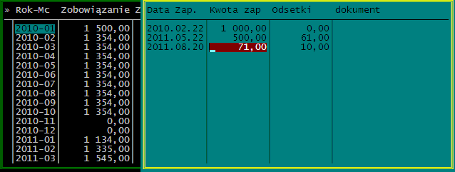 KSP wersja 11.03.009 (standard) Str.27 W powyŝszym przykładzie: Rysunek nr 12 Mamy zaległość podatkową w wysokości 1500 zł, dla której termin zapłaty minął 2003-04-20 2004-05-11wpłaciliśmy 500zł.