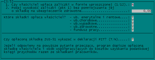 KSP wersja 11.03.009 (standard) Str.37 Ekran nr 3 W części nr 1 ekranu powinniśmy zaznaczyć, czy właściciel wybrał uproszczoną formę wpłacania zaliczek na podatek dochodowy (tzw.: 1/12).