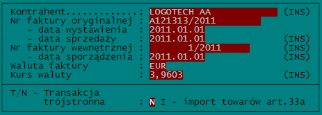 Str.78 KSP wersja 11.03.009 (standard) Nagłówek faktury wewnętrznej KaŜda faktura składa się z nagłówka faktury i z przypisanych do niego pozycji.