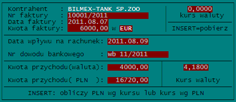 Str.92 KSP wersja 11.03.009 (standard) Formatka do wprowadzania przychodu z jednoczesnym dopisaniem faktury do rozrachunków ma postać przedstawioną na rys.22.