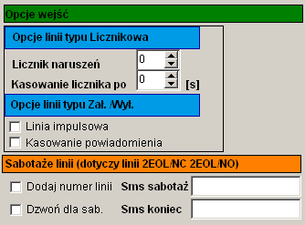 CZAS Parametr określa czas w ms. (s=000ms) przez który dane wejście musi być naruszone aby została wykryta zmiana jego stanu.