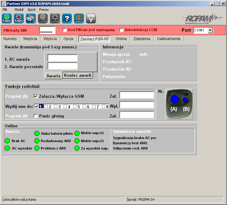 Instrukcja instalacji i obsługi: MGSM 4.0+/MGSM 4.0-PS+ v..0 PL 6.0 ZASILACZ PSR-RF zakładka Do zasilania i sterowania MGSM 4.