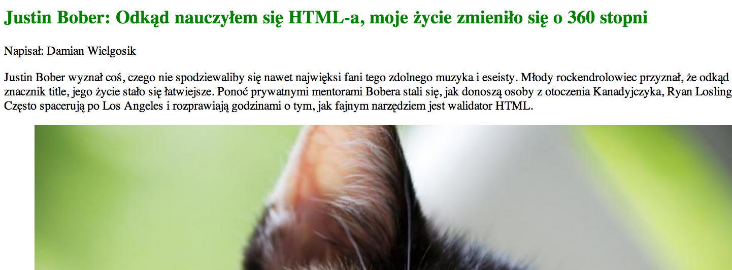 Sprawdźmy teraz, jak wygląda nasza strona po zapisaniu zmian. Tak jest! Tytuł został oznaczony kolorem zielonym! Pora teraz zająć się danymi o autorze.