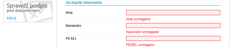 Dane użyte podczas rejestracji powinn