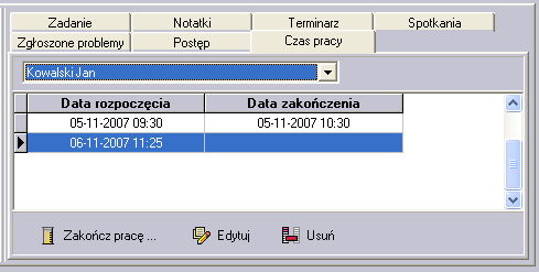 7.2.8 Czas pracy pracowników Menedżer posiada dostęp do rejestru czasu pracy wszystkich pracowników w firmie.