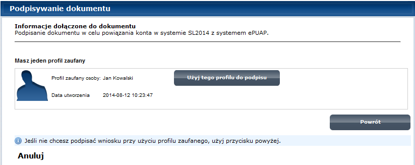 Jeżeli jeszcze nie posiadasz profilu zaufanego epuap, wejdź na stronę rejestracji w portalu epuap http://epuap.gov.pl/wps/portal/e2_zalozprofil i skorzystaj z funkcji Załóż profil zaufany.