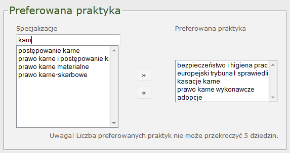 Rysunek 12 Dodawanie wpisu o ukończonej uczelni. W zakładce Dane osobowe istnieje także możliwość edytowania/dodania informacji związanej z preferowaną praktyką.