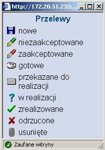 etapu realizacji przelewu wystarczy, że wczyta ich statusy. Dodatkowe informacje nt formatu plików ze statusami zostały opisane w rozdziale Konfiguracja.