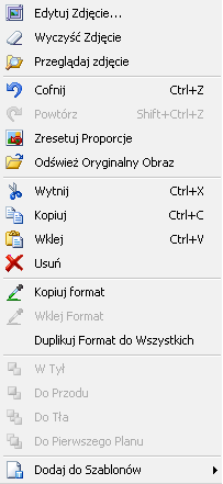 2 Ogólny zarys edytora Nasz Album Opcje paska menu pracy, obszar pracy i prawy przycisk myszy Pokaż miarki. Powiększ do całej strony. Pokaż siatkę. Opcje zoom. Jakość zdjęcia. Rodzaj produktu.