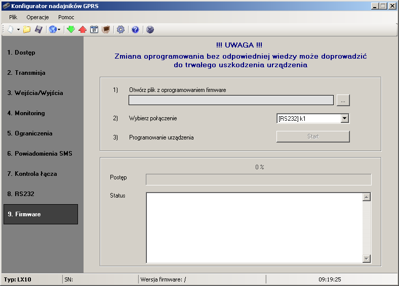 7.10 FIRMWARE Urządzenie posiada wbudowany bootloader, dzięki któremu, moŝemy zmieniać oprogramowanie modułu na nowsze.