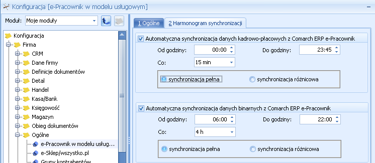 Rys. e-pracownik w modelu usługowym zakładka Harmonogram synchronizacji Uwaga: Przed wykonaniem pierwszej synchronizacji danych należy skonfigurować Comarch ERP Optima Serwis Operacji Automatycznych.