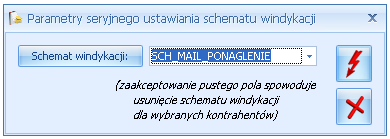 Rys. Parametry seryjnego ustawiania schematu windykacji Wszystkie funkcje działają dla kontrahentów zaznaczonych na liście.