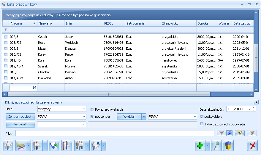 Rys. Lista pracowników Ogólne i