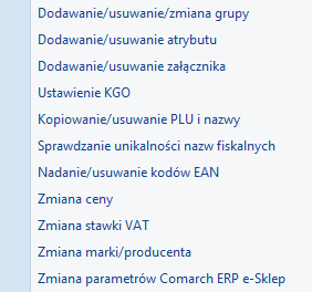 Rys. Menu operacji seryjnych dostępnych w Cenniku. Szczegółowy opis wszystkich funkcji jest dostępny w podręczniku do modułu Handel.