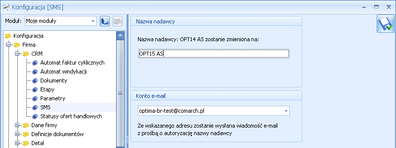 5.1.1.8 Statusy ofert handlowych Rys. Konfiguracja SMS zmiana nazwy nadawcy Dla każdej oferty Użytkownik może nadać status.