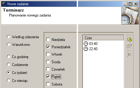 KASPERSKY AV CONTROL CENTER Przycisk na pasku narzędzi Polecenie menu kontekstowego Przeznaczenie Dodaj Tworzy nowy wpis na liście czasów uruchamiania.