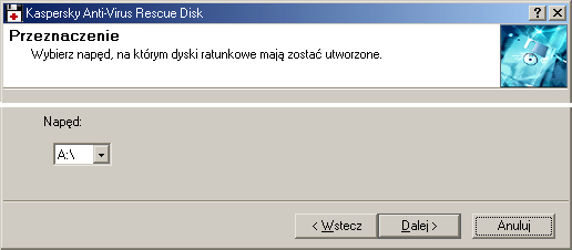 KASPERSKY AV RESCUE DISK Rysunek 107. Okno Antywirusowe bazy danych W oknie Przeznaczenie (Rysunek 108) należy określić napęd logiczny, na który będą kopiowane pliki. Rysunek 108.