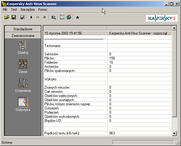 KASPERSKY AV SCANNER Rysunek 27. Kategoria Statystyka programu Kaspersky AV Scanner 3.6.