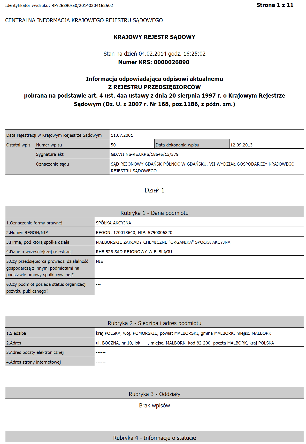 Memorandum informacyjne MZCH ORGAN