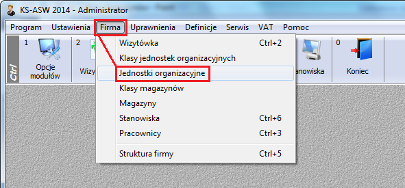 Rys. 45 Klasy jednostek organizacyjnych Po utworzeniu klas jednostek organizacyjnych, można rozpocząć tworzenie jednostek organizacyjnych firmy. Klikając Firma Jednostki organizacyjne (Rys.