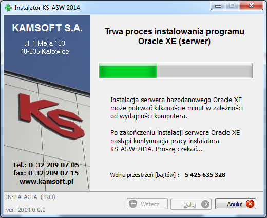 Rys. 6 Okno gotowości rozpoczęcia instalacji Wybór instalacji z Oracle XE spowoduje rozpoczęcie instalacji programu Oracle XE (Rys. 7).