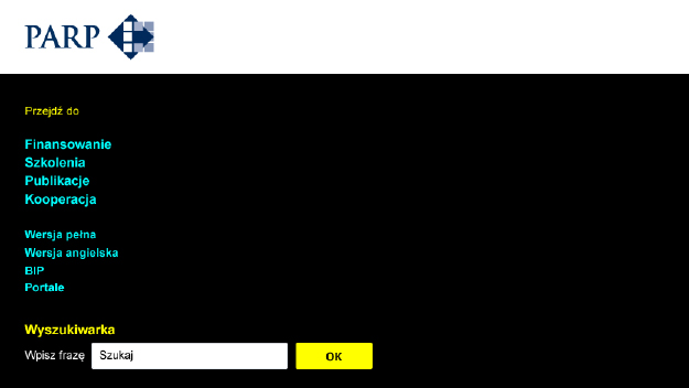 Widok menu głównego oraz wyszukiwarki Arial Regular 14pt Kolor: #000000 Arial Bold 14pt Kolor: #FFFF00 Widok podstrony Arial Bold 24pt Kolor: