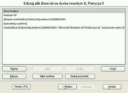 55 5. Na następnej stronie wybierz żądaną instalację Windows z listy wszystkich znalezionych instalacji. Potem wybierz opcję Modyfikuj plik Boot.ini.