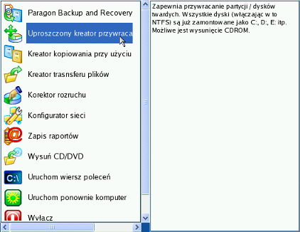 61 3. Z menu rozruchowego wybierz Tryb normalny w celu użycia środowiska przywracania Linux (preferowane) lub Tryb bezpieczny w celu użycia środowiska przywracania PTS DOS (w przypadku problemów z