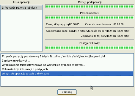 74 10. Na stronie Podsumowanie przywracania możliwe jest przejrzenie struktury dysku twardego przed i po operacji. Aby zainicjować proces przywracania, kliknij przycisk Dalej. 11.