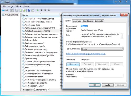 Można do tego celu wykorzystać graficzną konsolę administracyjną Usługi (uruchamianą poleceniem services.