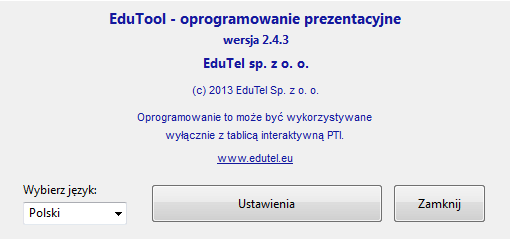 3.1 Program obsługi tablicy EduTool W celu uruchomienia oprogramowania EduTool należy na Pulpicie komputera (lub z menu Start) wybrać (dwukrotnie kliknąć) ikonkę EduTool.