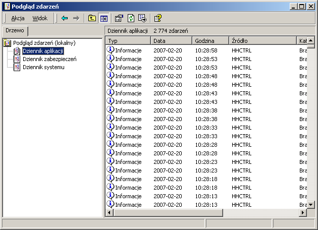 Rys. Wygląd aplikacji Podgląd zdarzeo Typy zdarzeo W dzienniku zdarzeo rejestrowane są zdarzenia należące do jednego z pięciu typów: Informacja udane zdarzenie.