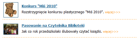 Przejrzysta i zachęcająca konstrukcja sekcji z aktualnościami. 32 Miejska Biblioteka Publiczna w Morągu (http://www.wbp.olsztyn.