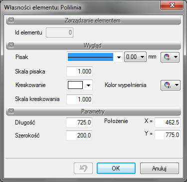 Modyfikowanie elementów W menu kontekstowym (pojawiającym się po kliknięciu prawym klawiszem myszy na zaznaczonym elemencie) kliknij narzędzie Właściwości. Przykładowe okno Właściwości.