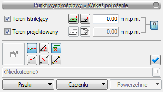 Rozpoczynamy pracę Wstążka Architektura grupa logiczna Elementy uzupełniające Wstaw punkt wysokościowy i Wstaw linię wysokościową Program AutoCAD lub ArCADia-INTELLICAD: Pasek narzędzi Wstaw punkt